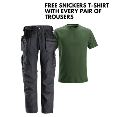 Snickers 6224 AllroundWork Canvas+ Stretch Work Trousers+ Hoslter Pockets, Steel Grey