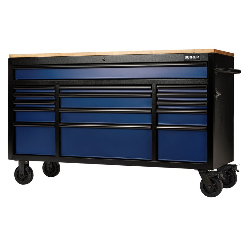 Draper 10747 Bunker 15 Drawer Workbench Roller Tool Cabinet, 61", Blue