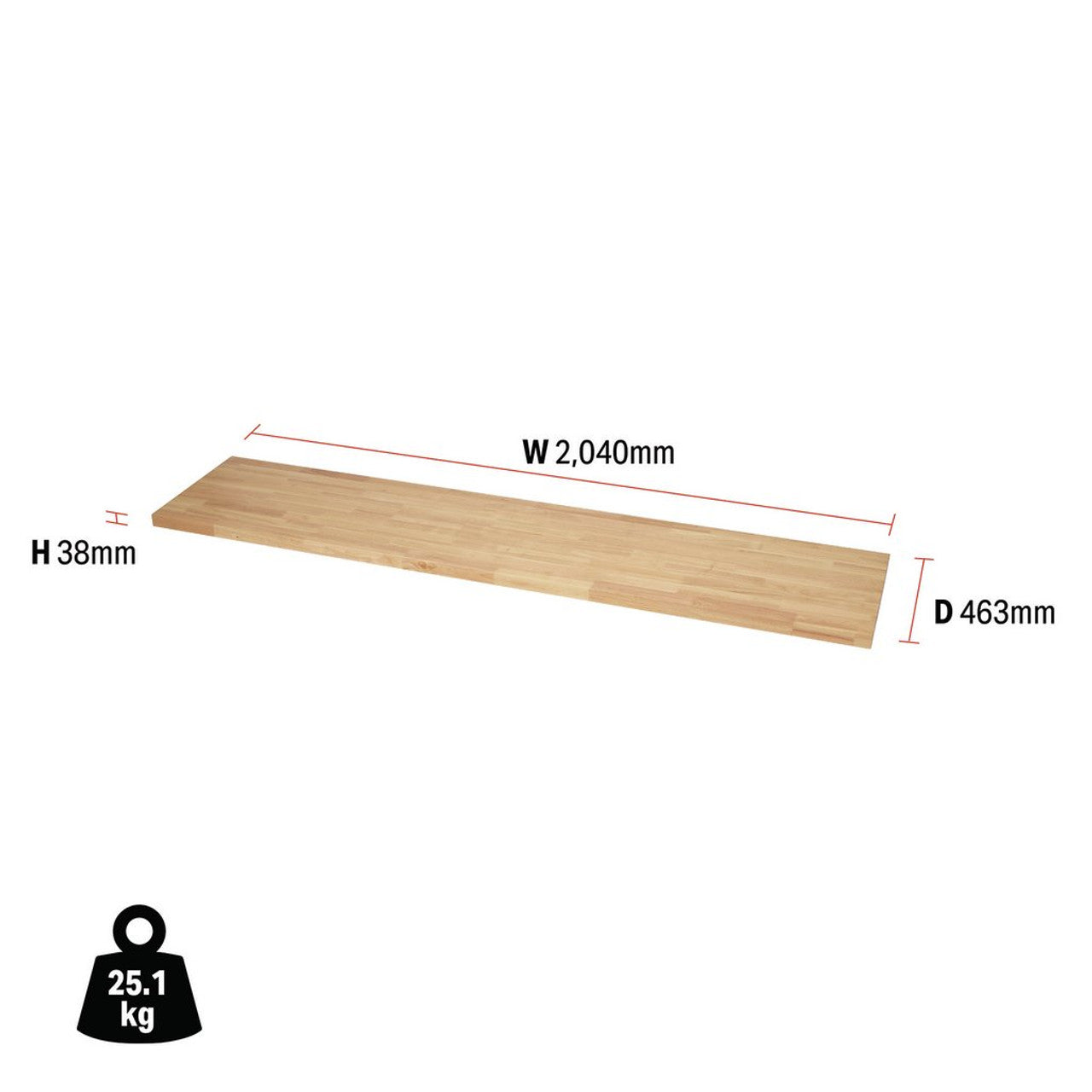 Draper 33192 Bunker Modular Hardwood Worktop, 2040mm