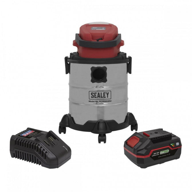 Sealey PC20VCOMBO4 Sealey Vacuum Cleaner 20L Wet & Dry Cordless 20V SV20 Series with 4Ah Battery & Charger