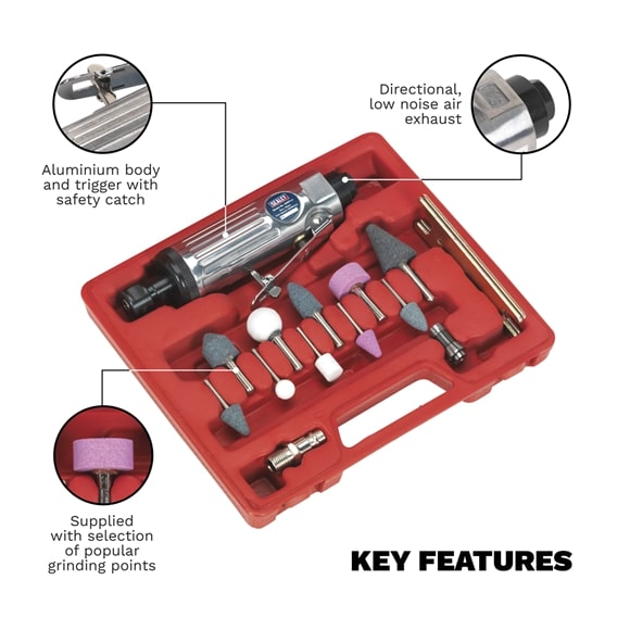 Sealey SA67 16 Piece Air Die Grinder Kit