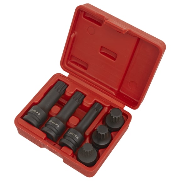 Sealey SX052 Impact Spline Socket Bit Set 6pc 1/2"Sq Drive