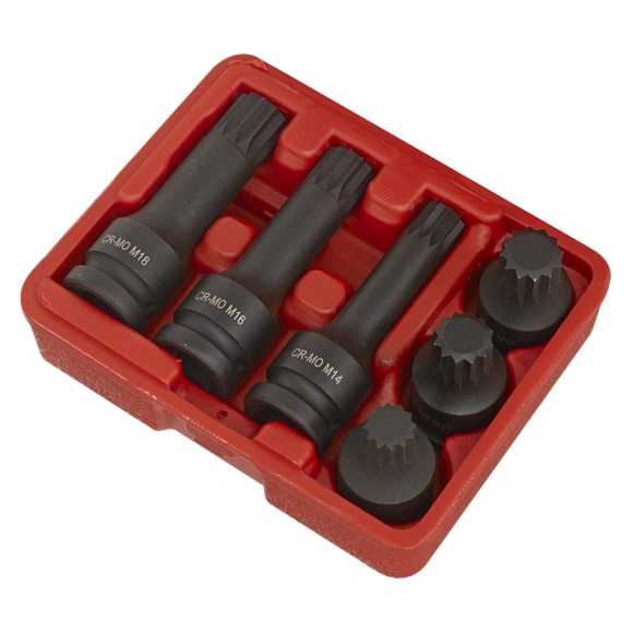 Sealey SX052 Impact Spline Socket Bit Set 6pc 1/2"Sq Drive