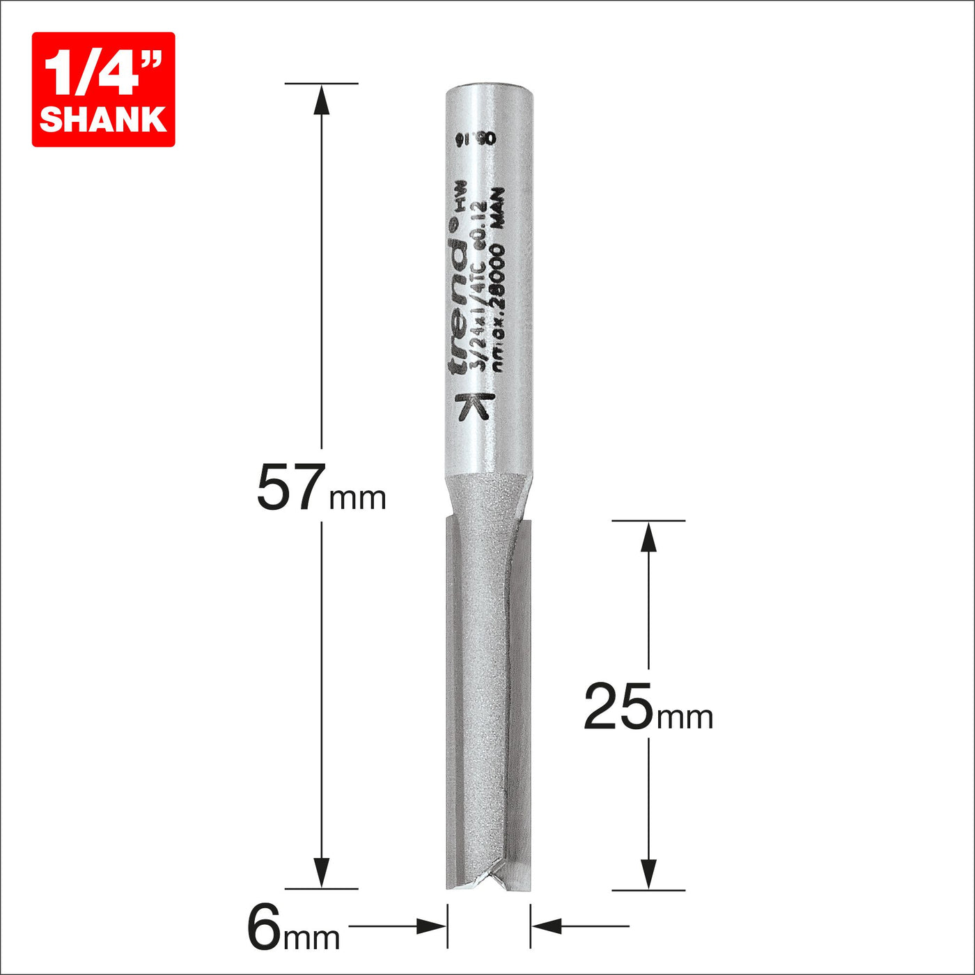 Trend 3/24X1/4TC Two Flute Cutter 6mm Diameter