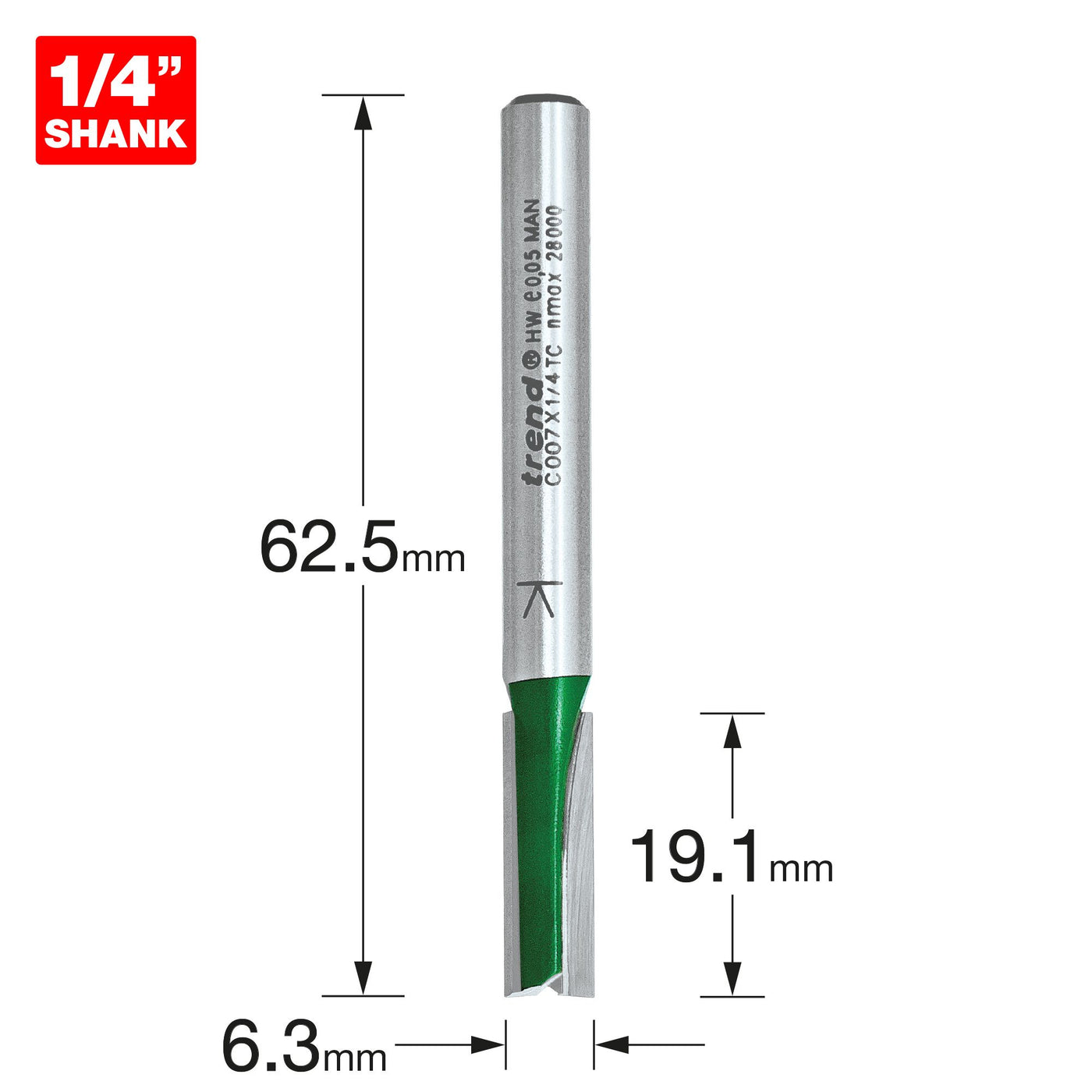 Trend Two Flute Cutter 6.3mm Diameter x 19.1mm