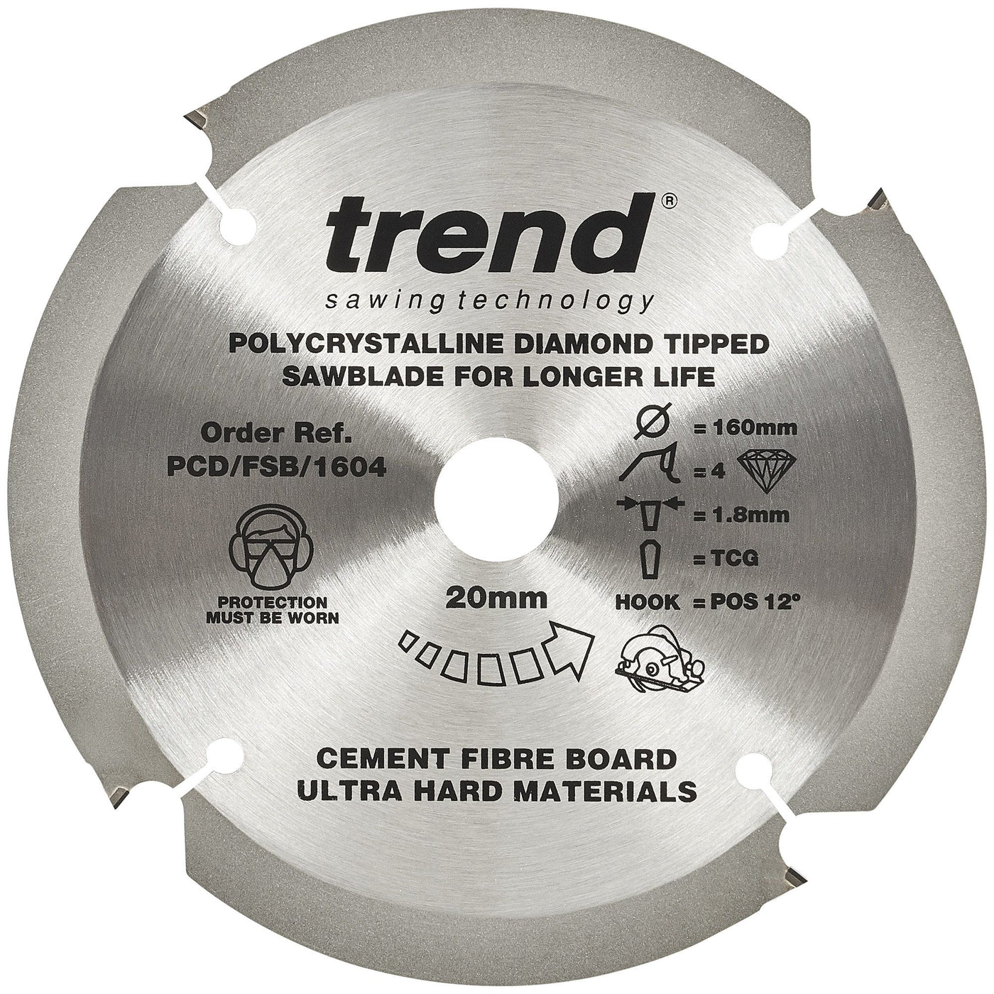 Trend Fibre Cement Sawblade PCD 160 x 4T x 20mm