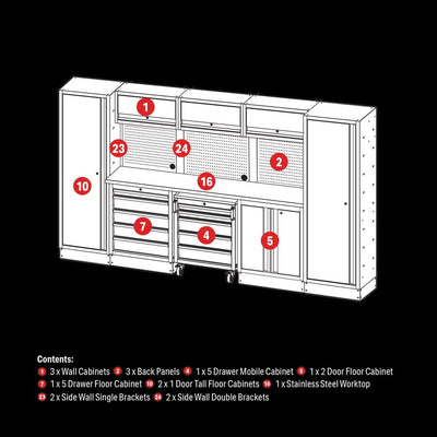 Draper 04402 Bunker Modular Storage Combo with Stainless Steel Worktop (16 Piece)