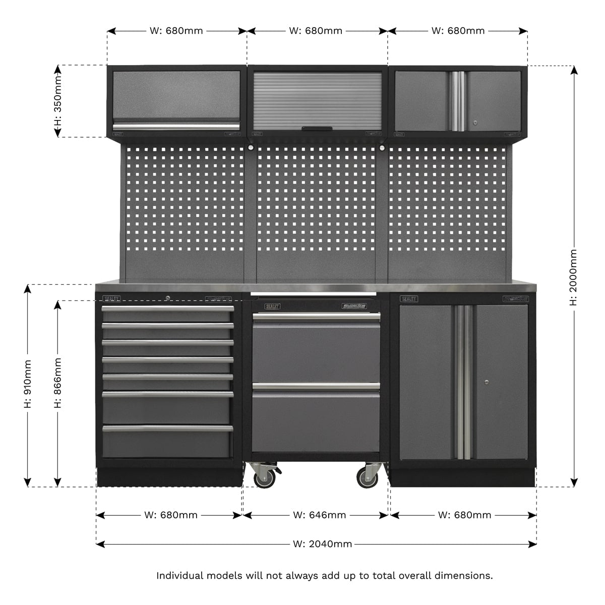 Sealey APMSSTACK12SS Superline Pro 2.04m Storage System - Stainless Steel Worktop