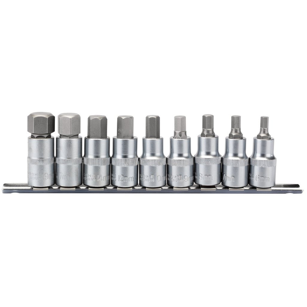 Draper 16307 Metric Hex. Socket Bit Set, 1/2" Sq. Dr., 55mm (9 Piece)